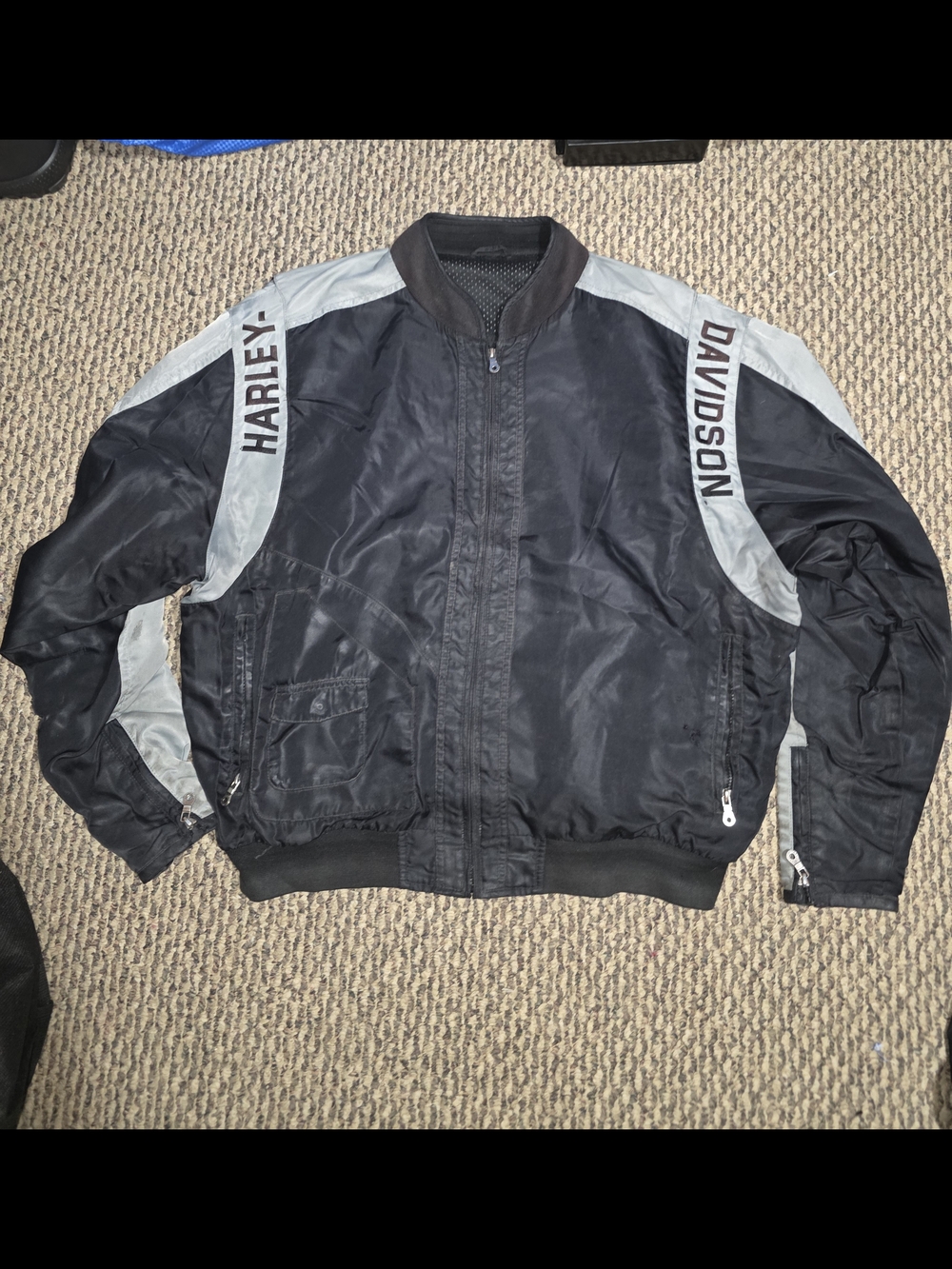 Harley-Davidson Black and Light Gray Men's Bomber Jacket With Pinhole
